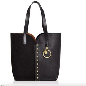 See by Chloé Gaia Leather & Suede Tote Black Gold studs purse Shoulder bag